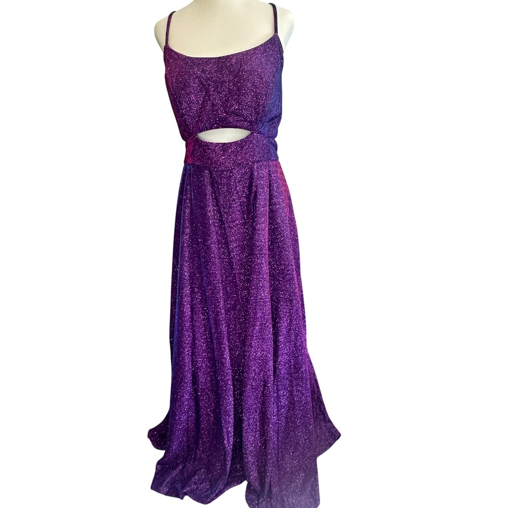 David's‎ Bridal Purple Glitter Cutout  Gown Party Maxi Dress 17 Hoco Homecoming